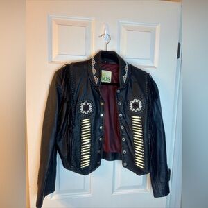 Sunriders Women Black Western Wear Beaded Fringe Leather Jacket M